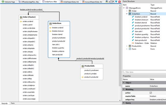 This figure is a screenshot of a Business Record diagram as seen in a form file.