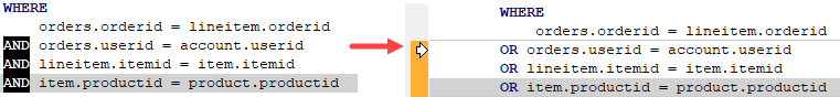 This figure illustrates multiple line editing in the Code Editor.