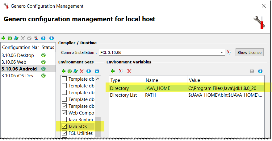 Genero Hosts Management Java SDK environment set