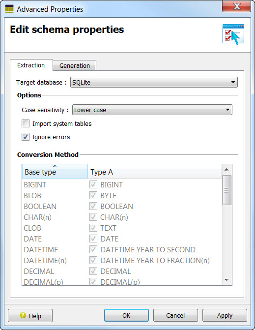 This figure shows an example of properties that can be changed with the Advanced Properties dialog.