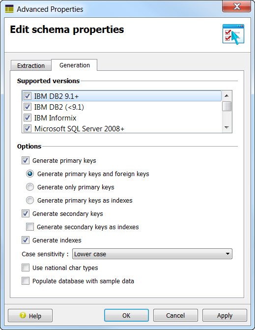 This figure shows an example of properties that can be changed with the Advanced Properties dialog.