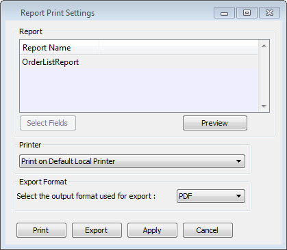 Report Print Settings dialog